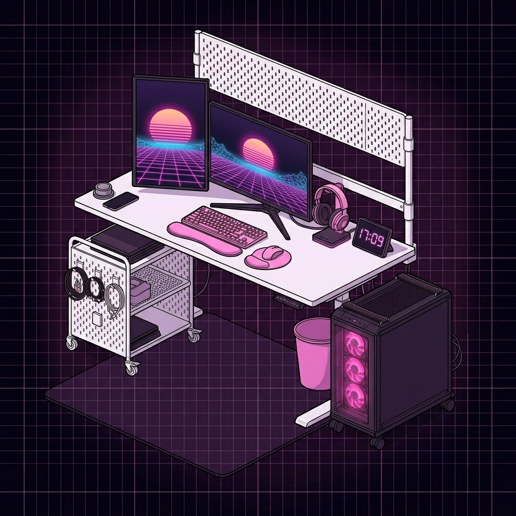 Isometric Desk Setup Schematic